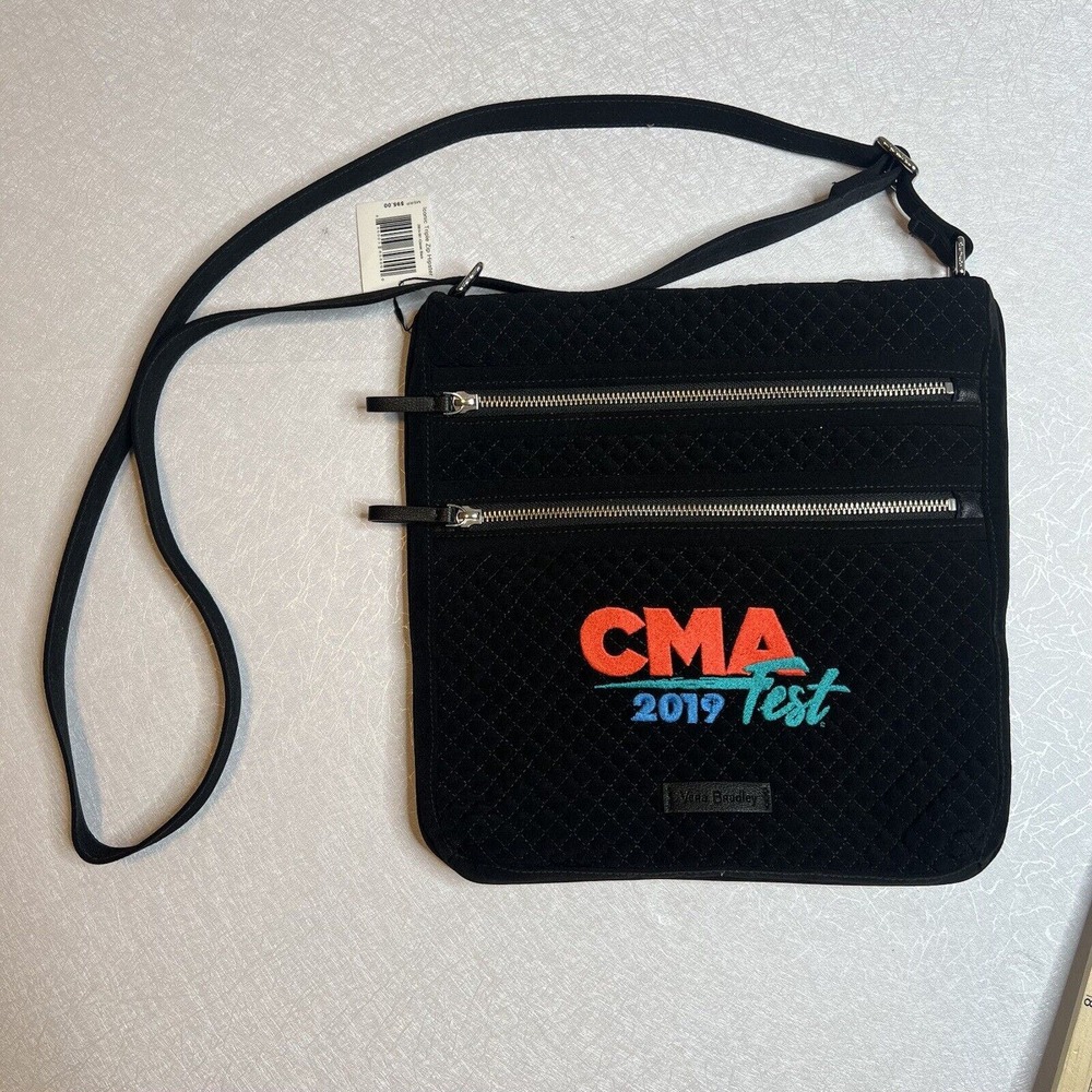 NEW Vera Bradley Iconic Triple Zip Hipster Bag Purse Black CMA‎ Fest Embroidered